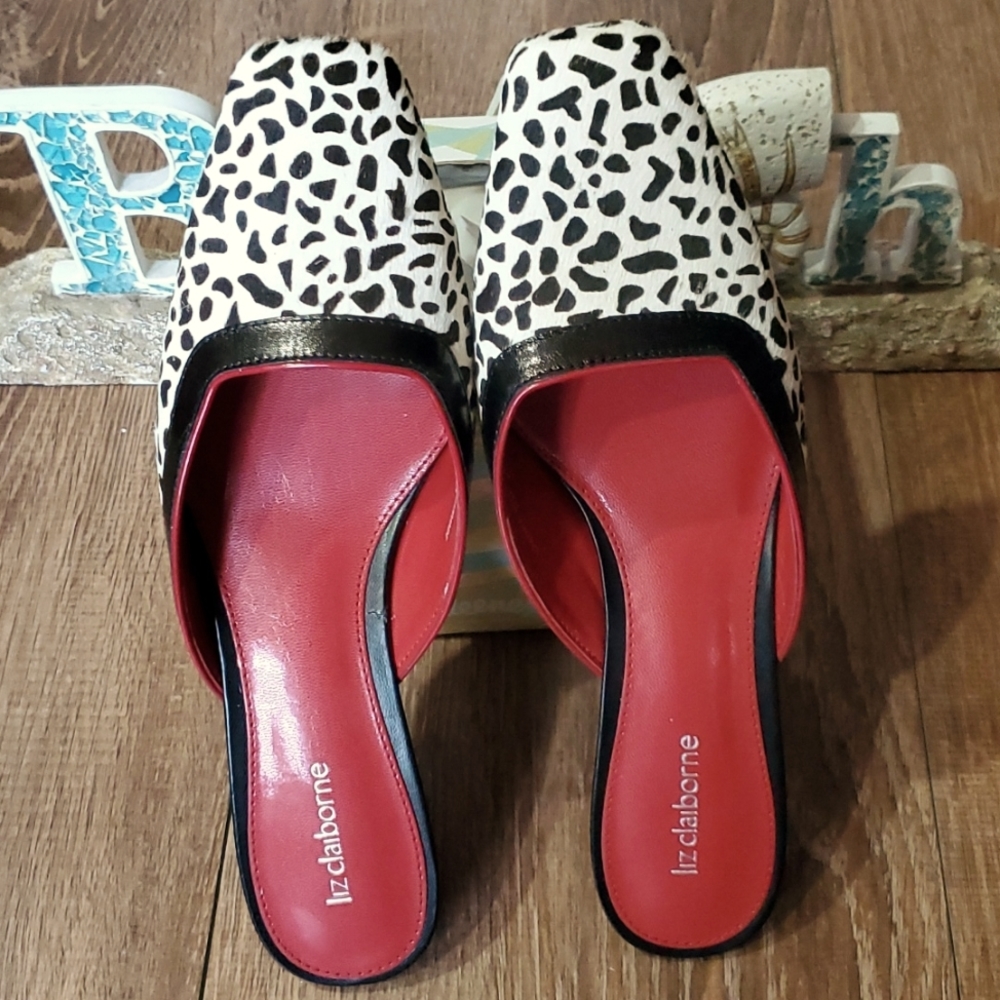 Liz Claiborne Bessie Kitten Heel Animal Fur Slides